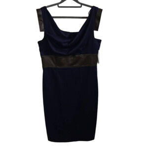 Maggy London Women's 14 Square Neck Midi Sheath Dress Blue Cocktail Evening Wear